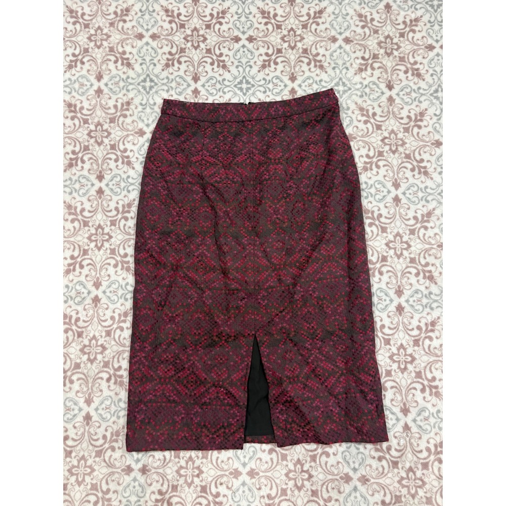 Halogen Petite Burgundy Black Geometric Jacquard Pencil Skirt 6P HA328749MP